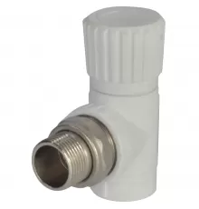 Клапан (вентиль) PP-R запорный белый Дн 20х1/2" Ру25 НР угловой для радиатора RTP (РосТурПласт) 10533