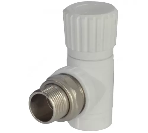 Клапан (вентиль) PP-R запорный белый Дн 20х1/2" Ру25 НР угловой для радиатора RTP (РосТурПласт) 10533 Клапан (вентиль) PP-R запорный белый Дн 20х1/2" Ру25 НР угловой для радиатора RTP (РосТурПласт) 10533