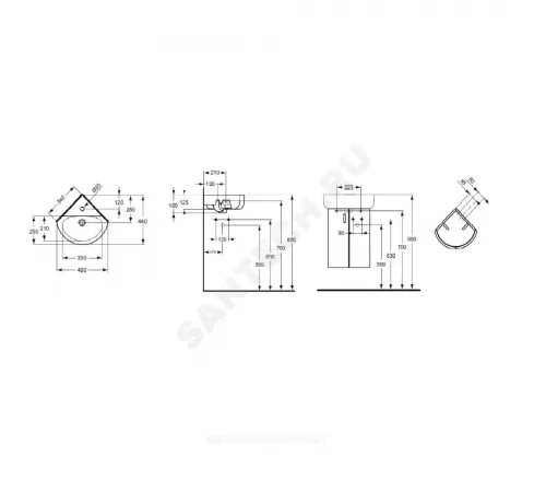 Умывальник угловой подвесной Connect Spare Arc 45 1 отверстие под смеситель по центру Ideal Standard E793101 Умывальник угловой подвесной Connect Spare Arc 45 1 отверстие под смеситель по центру Ideal Standard E793101