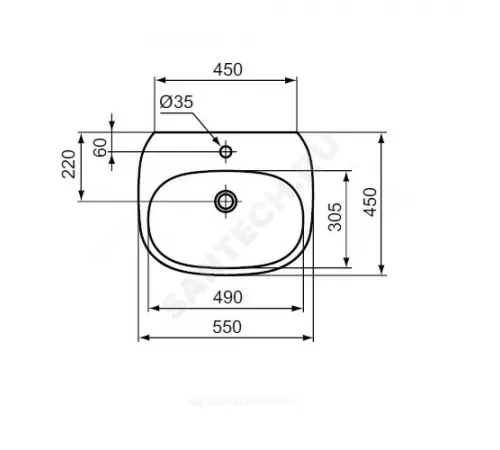 Умывальник подвесной TESI 55 1 отверстие под смеситель по центру белый Ideal Standard T352301 Умывальник подвесной TESI 55 1 отверстие под смеситель по центру белый Ideal Standard T352301
