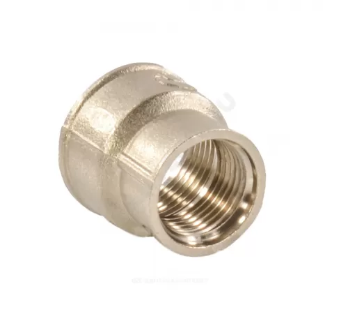 Муфта латунь никель переходная Ду 25х15 (1"х1/2") ВР/ВР VALFEX VF.240.N.100.012