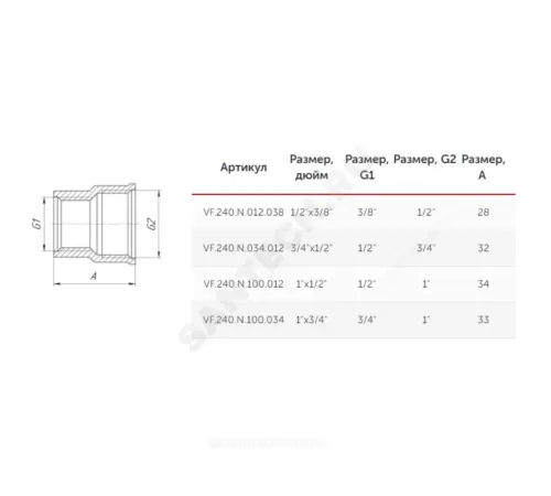 Муфта латунь никель переходная Ду 25х15 (1"х1/2") ВР/ВР VALFEX VF.240.N.100.012