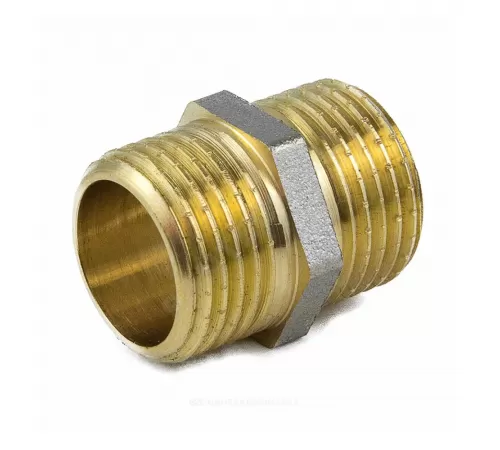 Ниппель латунь никель Ду 32 (1 1/4") НР 9022 ГОСТ 32585-2013 Aquasfera 9022-04