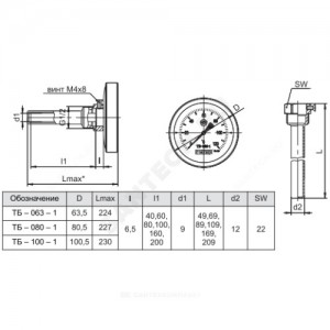 Термометр биметаллический осевой Дк63 L=100мм G1/2" 160С ТБ63 Метер