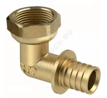 Угольник для PE-X/PE-RT труб аксиальный латунь Дн 25х3/4"х90гр с накидной гайкой RTP (РосТурПласт) 28398