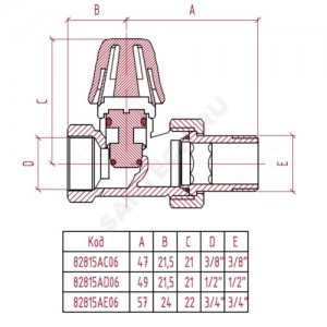 Клапан запорный для радиатора 815 Ду 15 Ру10 ВР прямой Icma 82815AD06