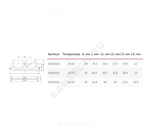 Опора PP-R двойная серая Дн 32 VALFEX 10161032Г