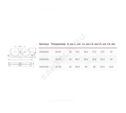 Опора PP-R двойная серая Дн 32 VALFEX 10161032Г