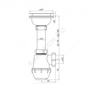 Сифон для кухонной мойки бутылочный Ани Грот 3 1/2"x40 выпуск с нержавеющей решёткой D=115мм АНИ Пласт A0150