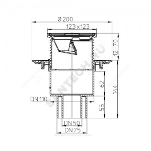 Трап для балконов и террас регулируемый с "сухим" затвором Дн 50/75/110 с нержавеющей решёткой 115х115мм вертикальный выпуск HL HL310N.2
