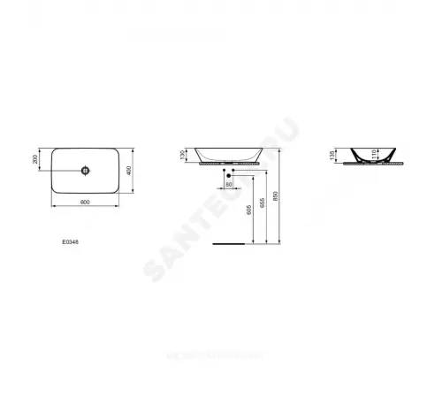 Умывальник мебельный CONNECT AIR 60 без отверстия под смеситель Ideal Standard E034801 Умывальник мебельный CONNECT AIR 60 без отверстия под смеситель Ideal Standard E034801