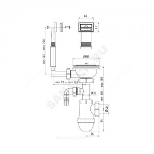 Сифон для кухонной мойки бутылочный с жестким переливом Ани 3 1/2"x40 с отводом (штуцером) выпуск с нержавеющей решёткой D=115мм АНИ Пласт C0147