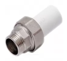 Муфта трубная PP-R комбинированная разъемная белая Дн 20х1/2" Ру25 наруж пайка/НР RTP (РосТурПласт) 14287