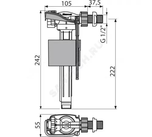 Арматура для бачка наливная 1/2" боковое подключение Alca Plast A150-1/2" Арматура для бачка наливная 1/2" боковое подключение Alca Plast A150-1/2"