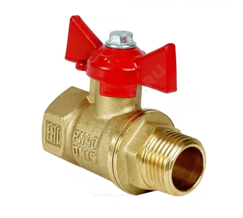 Кран шаровой латунь 11Б27фт1М Ду 32 Ру40 ВР/НР бабочка красная VALFEX VF.218.LB1.114.N/P59