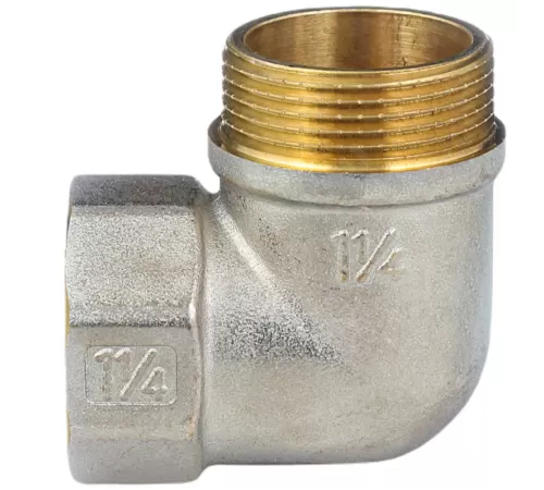 Угольник латунь никель реборда Ду 25 (1") ВР/НР 9006 ГОСТ 32585-2013 Aquasfera 9006-03