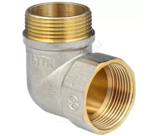 Угольник латунь никель реборда Ду 25 (1") ВР/НР 9006 ГОСТ 32585-2013 Aquasfera 9006-03