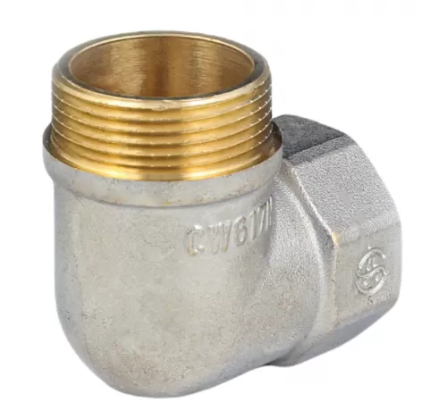 Угольник латунь никель реборда Ду 25 (1") ВР/НР 9006 ГОСТ 32585-2013 Aquasfera 9006-03