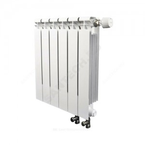 Радиатор биметаллический РБС 300/95 (А14) 5 секций Qну=605 Вт с т/клапаном Danfoss ниж/п прав RAL 9010 (белый) Сантехпром