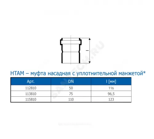 Муфта PP-H насадная с уплотнительной манжетой серая HT HTAM Дн 75 б/нап в/к Ostendorf 113810