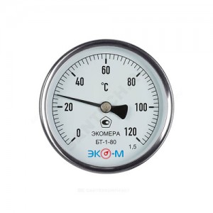 Термометр биметаллический осевой Дк80 L=40мм 120С БТ-1-80 ЭКОМЕРА