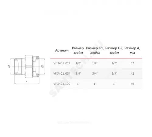 Соединитель латунь американка Ду 20 (3/4") прямой ВР/НР VALFEX VF.340.L.034