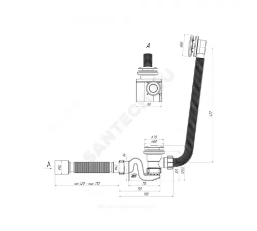 Слив-перелив для ванны Бриг автоматический 1 1/2"x40 с гофрой 40х50 слив клапан "клик-клак" (грибок-сетка), пробка D=68мм АНИ Пласт EC655GS Слив-перелив для ванны Бриг автоматический 1 1/2"x40 с гофрой 40х50 слив клапан "клик-клак" (грибок-сетка), пробка D=68мм АНИ Пласт EC655GS