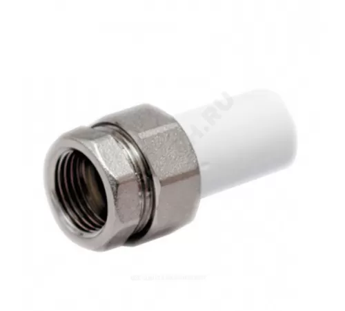 Муфта трубная PP-R комбинированная разъемная белая Дн 20х1/2" Ру25 наруж пайка/ВР VALFEX 10157015
