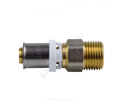 Муфта МП латунь никель пресс Дн 16х3/4" НР ГОСТ 32415-2013 8001 Aquasfera 8001-02