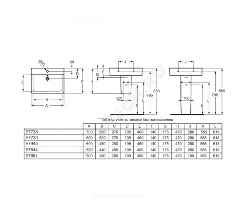 Умывальник подвесной Connect CUBE 60 1 отверстие под смеситель по центру белый Ideal Standard E794501 Умывальник подвесной Connect CUBE 60 1 отверстие под смеситель по центру белый Ideal Standard E794501