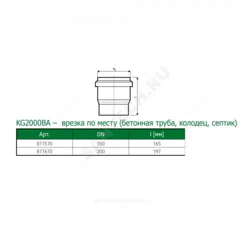 Переход PP-MD зелёный KG2000 KG2000BA Дн 200 б/нап на бетон колодец Ostendorf 877670