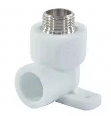 Угольник PP-R комбинированный белый Дн 20х1/2" НР с креплением VALFEX 10121020
