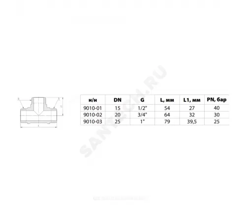 Тройник латунь никель Ду 25 (1") НР/НР/НР 9010 ГОСТ 32585-2013 Aquasfera 9010-03