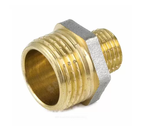 Ниппель латунь никель переходной Ду 20х15 (3/4"х1/2") НР 9023 ГОСТ 32585-2013 Aquasfera 9023-03
