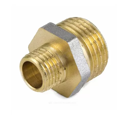 Ниппель латунь никель переходной Ду 20х15 (3/4"х1/2") НР 9023 ГОСТ 32585-2013 Aquasfera 9023-03