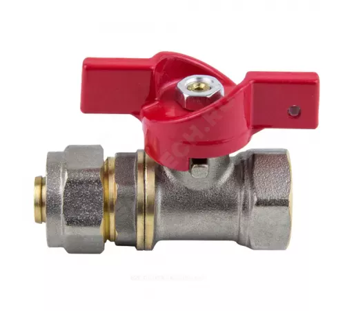 Кран шаровой латунь никель 1016 Euro Дн 20х1/2" Ру16 ВР/обжим бабочка красная Aquasfera 1016-02 .