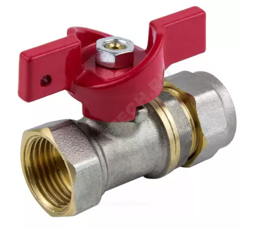 Кран шаровой латунь никель 1016 Euro Дн 20х1/2" Ру16 ВР/обжим бабочка красная Aquasfera 1016-02 .