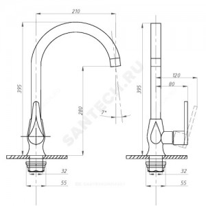 Смеситель для кухонной мойки серия STEEL ПСМ 300-3 ручка сбоку одноручный Профсан PSM-300-3