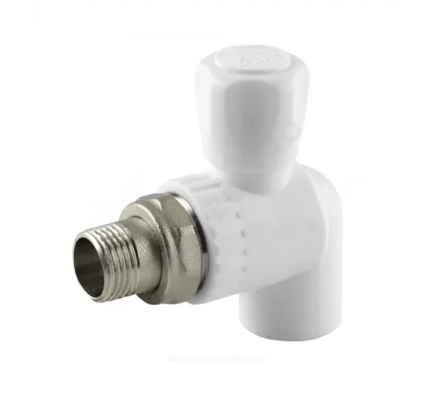 Кран шаровой PP-R белый Дн 20х1/2" НР угловой для радиатора RTP (РосТурПласт) 27807 Кран шаровой PP-R белый Дн 20х1/2" НР угловой для радиатора RTP (РосТурПласт) 27807