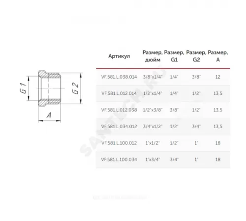 Футорка латунь Ду 20х15 (3/4"х1/2") НР/ВР VALFEX VF.581.L.034.012