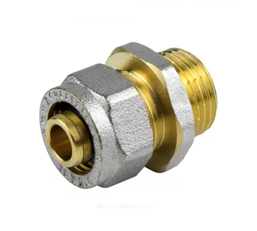 Муфта МП латунь никель обжим Дн 16х3/4" НР ГОСТ 32415-2013 7001 Aquasfera 7001-02