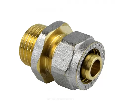 Муфта МП латунь никель обжим Дн 16х3/4" НР ГОСТ 32415-2013 7001 Aquasfera 7001-02