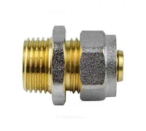 Муфта МП латунь никель обжим Дн 16х3/4" НР ГОСТ 32415-2013 7001 Aquasfera 7001-02