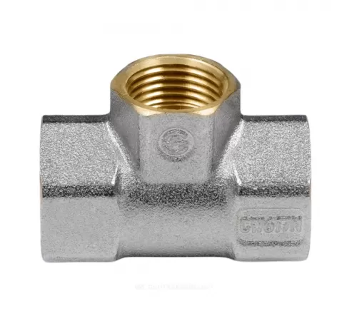 Тройник латунь никель переходной Ду 25х20х25 (1"х3/4"х1") ВР/ВР 9008 ГОСТ 32585-2013 Aquasfera 9008-03