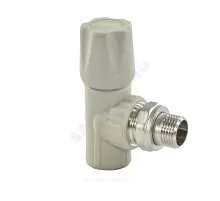 Клапан (вентиль) PP-R запорный серый Дн 20х1/2" Ру25 НР угловой для радиатора VALFEX 1014720012Г