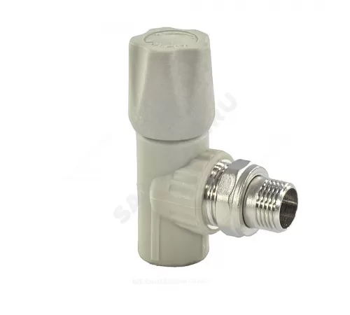 Клапан (вентиль) PP-R запорный серый Дн 25х3/4" Ру25 НР угловой для радиатора VALFEX 1014725034Г