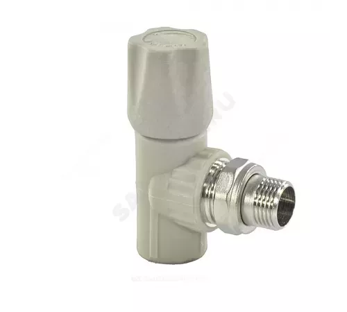Клапан (вентиль) PP-R запорный серый Дн 20х1/2" Ру25 НР угловой для радиатора VALFEX 1014720012Г