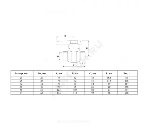 Кран шаровой PP-R серый Дн 20 внутренняя пайка OPTIMA VALFEX VALF 10145020Г