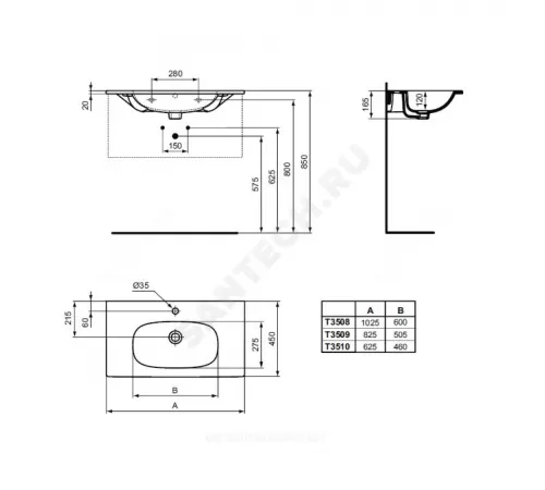 Умывальник подвесной TESI Vanity 80 1 отверстие под смеситель по центру Ideal Standard T350901 Умывальник подвесной TESI Vanity 80 1 отверстие под смеситель по центру Ideal Standard T350901