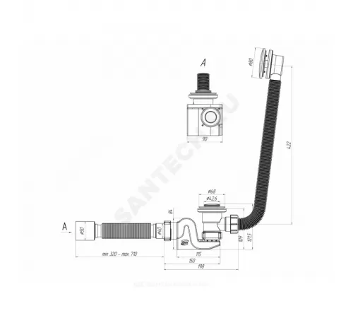 Слив-перелив для ванны Бриг автоматический 1 1/2"x40 с гофрой 40х50 слив клапан "клик-клак" (сетка) D=42,6мм АНИ Пласт ЕС655S Слив-перелив для ванны Бриг автоматический 1 1/2"x40 с гофрой 40х50 слив клапан "клик-клак" (сетка) D=42,6мм АНИ Пласт ЕС655S